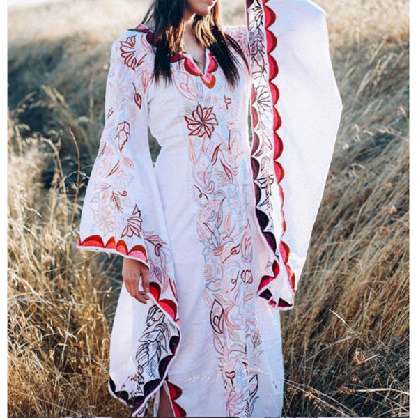 boho women wind print trumpet sleeve dress v-neck long sleeve dress vintage, Black;gray
boho women wind print trumpet sleeve dress v-neck long sleeve dress vintage, Black;gray