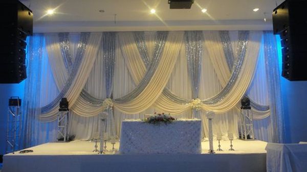 10ft x 20ft white wedding backdrop with shiny silver swags wedding drapes stage decoration
10ft x 20ft white wedding backdrop with shiny silver swags wedding drapes stage decoration