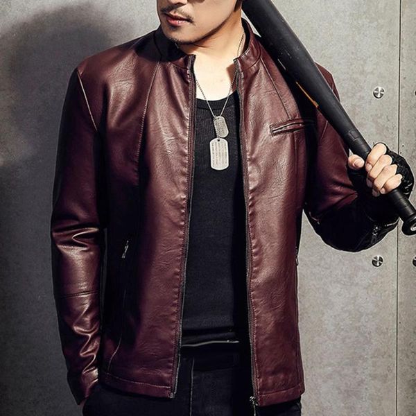 stylish men stand collar faux leather fleece lined pockets zipper warm jacket, Black
stylish men stand collar faux leather fleece lined pockets zipper warm jacket, Black