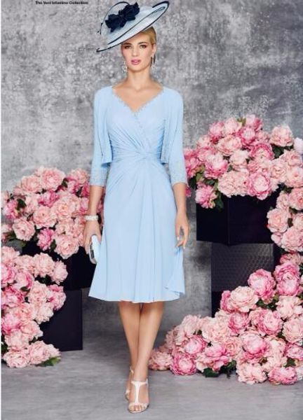 light sky blue chiffon tea length mother of the bride dress with jacket 3/4 sleeves wedding party dress formal evening prom gowns, Black;red
light sky blue chiffon tea length mother of the bride dress with jacket 3/4 sleeves wedding party dress formal evening prom gowns, Black;red