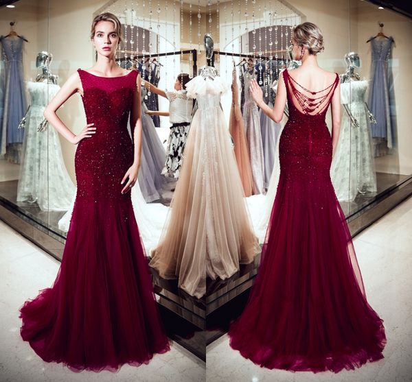 fashion elegant dresses round neck open back beading mermaid wine red tulle long party formal evening dresses women prom gowns hy4278, Black;red
fashion elegant dresses round neck open back beading mermaid wine red tulle long party formal evening dresses women prom gowns hy4278, Black;red