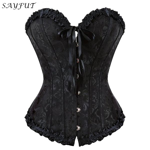 sayfut women's black lace up boned overbust waist trainer corset bustier bodyshaper brocade steampunk corsets lingerie, Black;white
sayfut women's black lace up boned overbust waist trainer corset bustier bodyshaper brocade steampunk corsets lingerie, Black;white