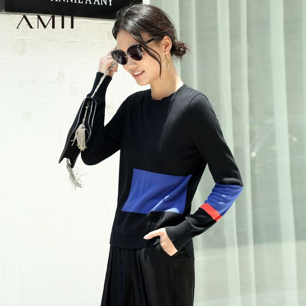 amii minimalism patchwork sweater women fall 2019 causal solid long sleeve 100%cottoncomfortable winter knitted pullover sweater, White;black 
amii minimalism patchwork sweater women fall 2019 causal solid long sleeve 100%cottoncomfortable winter knitted pullover sweater, White;black