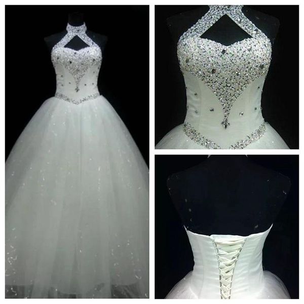 sparkly halter sleeveless bridal gowns wedding dress with major beading lace up back beaded wedding dress ball gown vestidos de novia, White
sparkly halter sleeveless bridal gowns wedding dress with major beading lace up back beaded wedding dress ball gown vestidos de novia, White