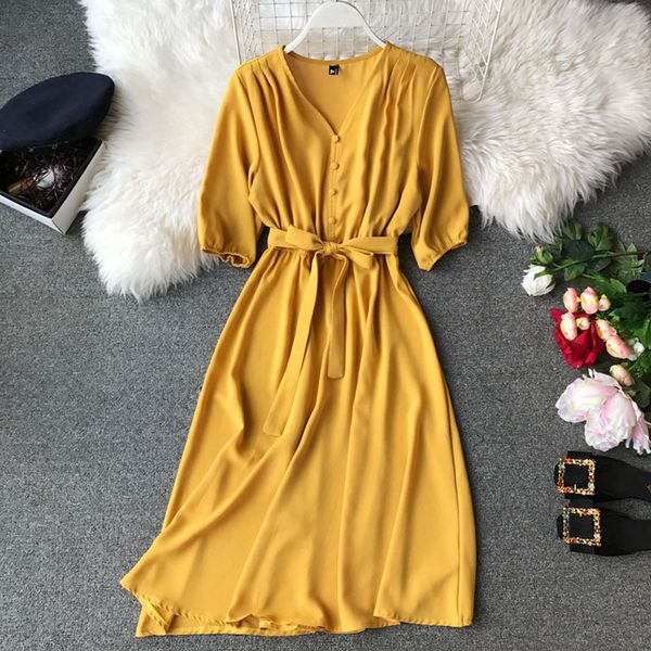 2019 summer women's v-neck waist long dress korean version of the new retro fashion dress solid color swing office lady, Black;gray
2019 summer women's v-neck waist long dress korean version of the new retro fashion dress solid color swing office lady, Black;gray