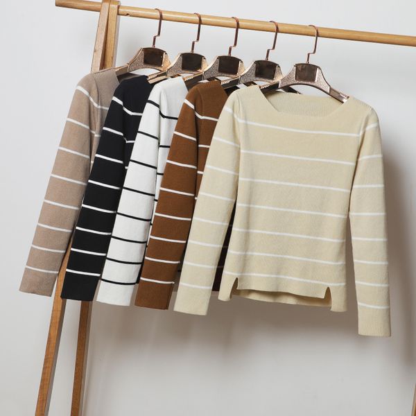 7 colors knitted pullovers women 2019 spring slash neck stripe slim base sweater long sleeve casual pullover gray khaki, White;black
7 colors knitted pullovers women 2019 spring slash neck stripe slim base sweater long sleeve casual pullover gray khaki, White;black