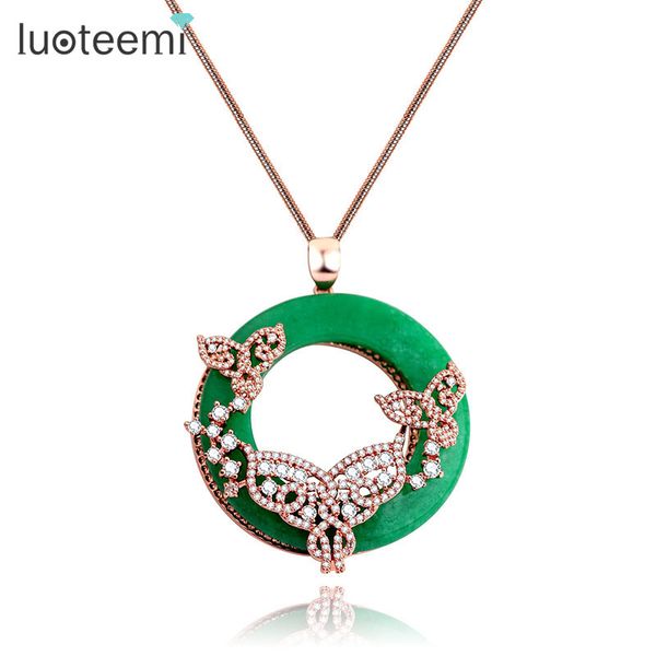 luoteemi statement necklace big round green artificial prong clear zircon fake necklace link chain sweater women jewelry gift, Silver