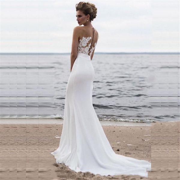 mermaid illusion bodice boho wedding dresses sheer neck affordable lace appliqued beach wedding dress glitter sweep train boho bridal gowns, White
mermaid illusion bodice boho wedding dresses sheer neck affordable lace appliqued beach wedding dress glitter sweep train boho bridal gowns, White