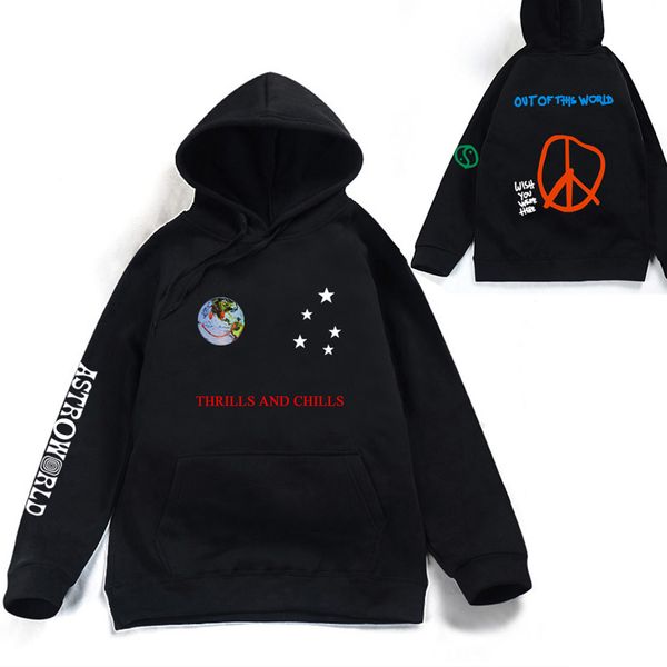 

astroworld thrills and chills hoodies spring autumn streetwear pullover travis scotts young men women fashionhip hop printing, Black