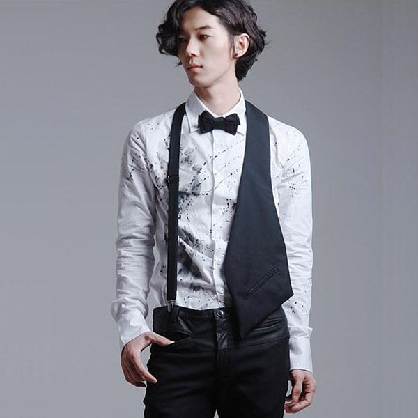 2019 new men's clothing fashionable personality stage hairdressers joker simple buckle horse arder vest, Black;white
2019 new men's clothing fashionable personality stage hairdressers joker simple buckle horse arder vest, Black;white