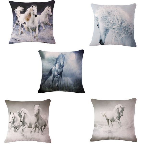 originality horse white cotton flax pillow back cushion