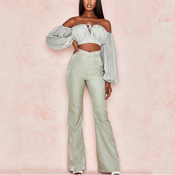 deat 2020 spring long puff sleeve slash neck short crop full length pants two piece set women outfits mh708, White
deat 2020 spring long puff sleeve slash neck short crop full length pants two piece set women outfits mh708, White
