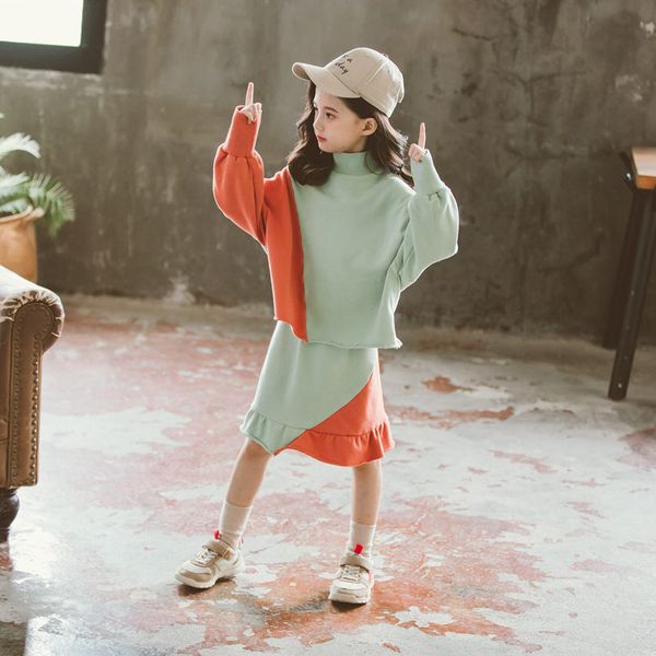 girls 2pcs clothing set splice skirt clothes patchwork turtleneck pullover cotton pricess fashion bat sleeve, White
girls 2pcs clothing set splice skirt clothes patchwork turtleneck pullover cotton pricess fashion bat sleeve, White