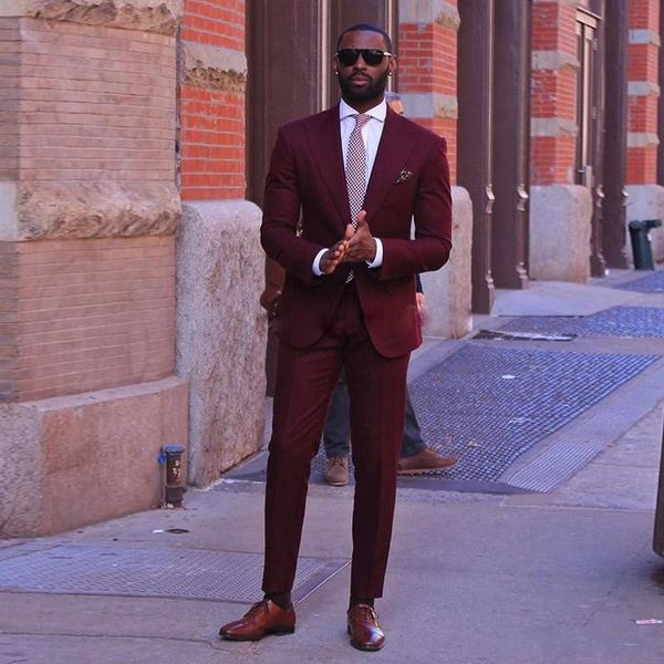 handsome burgundy men wedding tuxdos peak lapel groom tuxedos excellent men jacket blazer 2 piece suit(jacket+pants+tie) 2671, Black;gray
