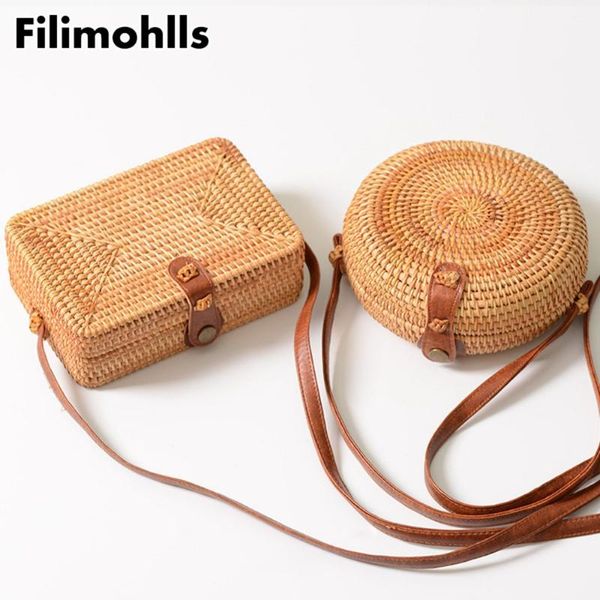 

summer women handmade round bamboo handbags rattan bags circle box bali bohemian beach totes handbags knitting straw bag f-248