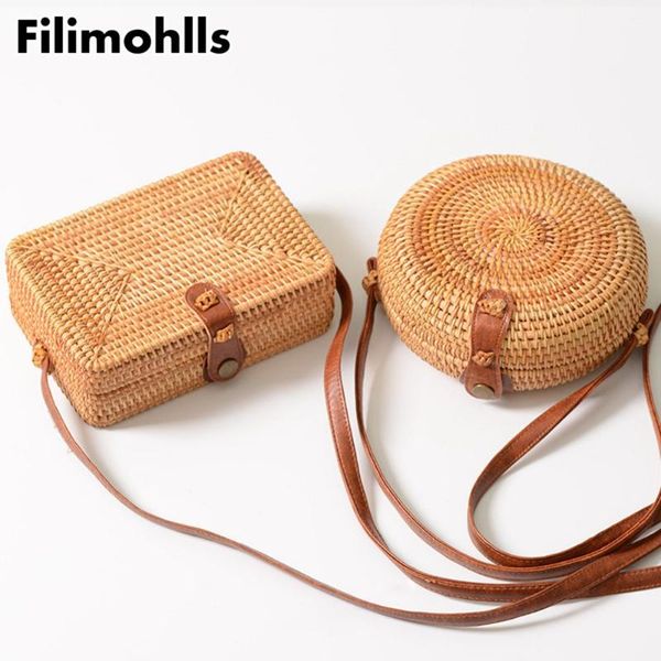 

summer women handmade round bamboo handbags rattan bags circle box bali bohemian beach totes handbags knitting straw bag f-248