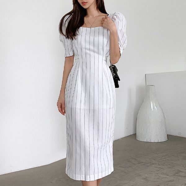 2020 summer new ladies slim temperament waist striped dress sheath polyester office lady sleeveless, Black;gray 
2020 summer new ladies slim temperament waist striped dress sheath polyester office lady sleeveless, Black;gray