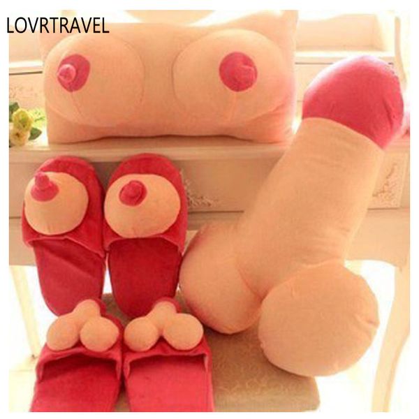 

creative tricky plush cushion big boobs breast toy penis dick pillow gift couple funny gift erotic pillow cushion home slippers