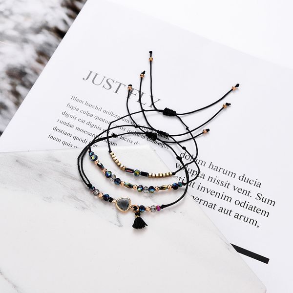 women friendship handmade adjustable black cord natural beads strand bracelet