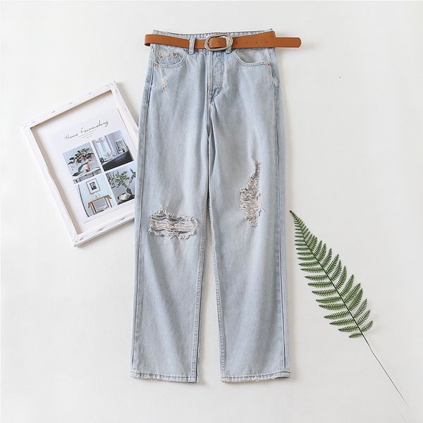 2020 summer women straight denim jeans ripped sashes pockets fashion jeans female street clothes, Blue
2020 summer women straight denim jeans ripped sashes pockets fashion jeans female street clothes, Blue