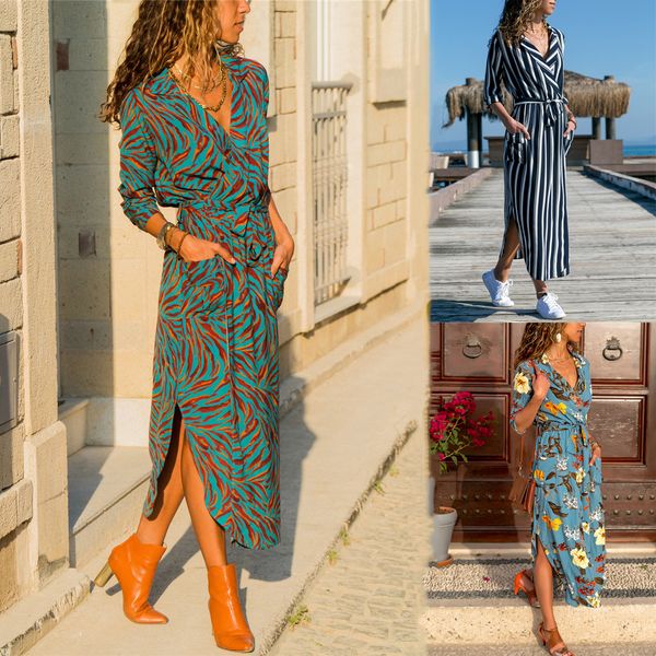 brand designer women split long dress summer floral print maxi chiffon beach dress elegant long sleeve office party shirt dress, Black;gray 
brand designer women split long dress summer floral print maxi chiffon beach dress elegant long sleeve office party shirt dress, Black;gray