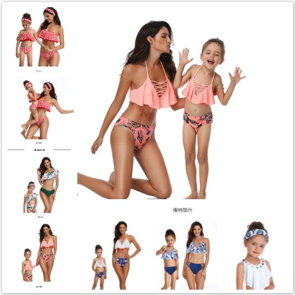 2019new summer mother and daughter swimsuit printing piece double lotus leaf parent-child swimwear family matching outfits, Blue 
2019new summer mother and daughter swimsuit printing piece double lotus leaf parent-child swimwear family matching outfits, Blue
