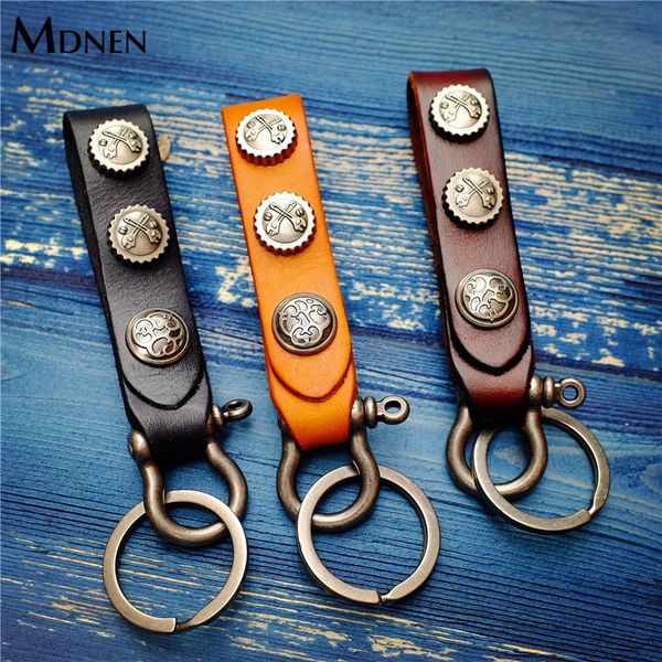 mdnen three badge vintage metal handmade genuine leather horseshoe buckle keychain first layer cowhide key chain keyholder, Silver 
mdnen three badge vintage metal handmade genuine leather horseshoe buckle keychain first layer cowhide key chain keyholder, Silver