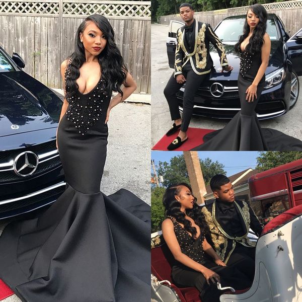 black beaded mermaid prom evening dresses 2019 deep v neck formal party gown african black girl pageant dresses custom made
black beaded mermaid prom evening dresses 2019 deep v neck formal party gown african black girl pageant dresses custom made