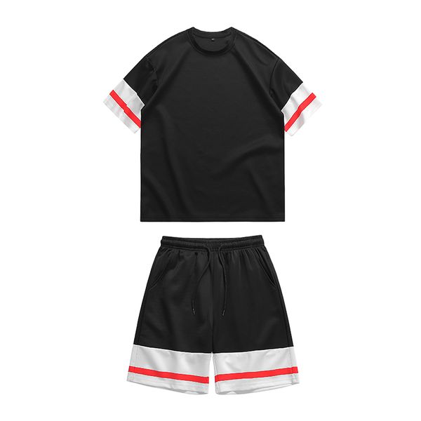 j-nong summer new style ey size summer men's casual short sleeve suit black and white color stitching red stripe decoration, Gray
j-nong summer new style ey size summer men's casual short sleeve suit black and white color stitching red stripe decoration, Gray