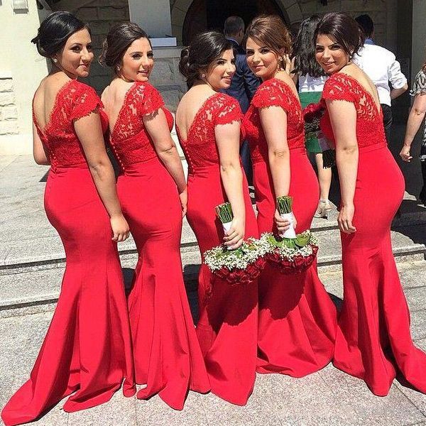 backless red lace bridesmaid dresses plus size mermaid applique with sleeves country wedding guest evening prom formal party dress, White;pink
backless red lace bridesmaid dresses plus size mermaid applique with sleeves country wedding guest evening prom formal party dress, White;pink