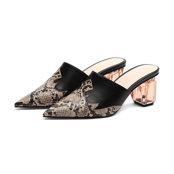 thick heel summer shoe slipper women black strange style high heels slippers transparent pachwork snakeskin ponited toe sandals
thick heel summer shoe slipper women black strange style high heels slippers transparent pachwork snakeskin ponited toe sandals