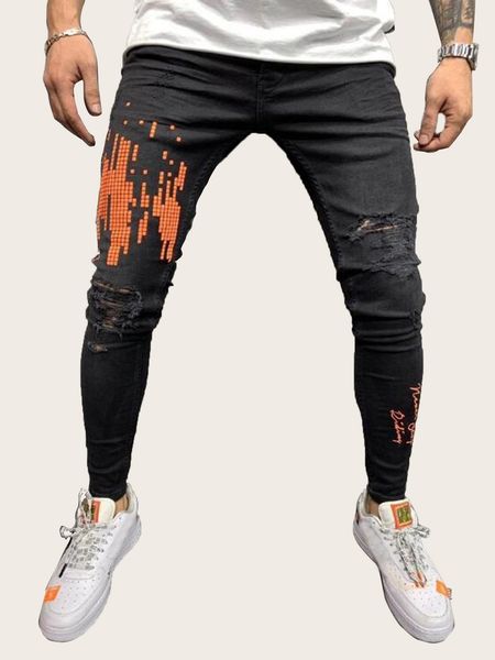 e-baihui 2021 europe and the united states men's jeans hole zipper feet pants trend black printed men's denim trousers 7006, Blue
e-baihui 2021 europe and the united states men's jeans hole zipper feet pants trend black printed men's denim trousers 7006, Blue