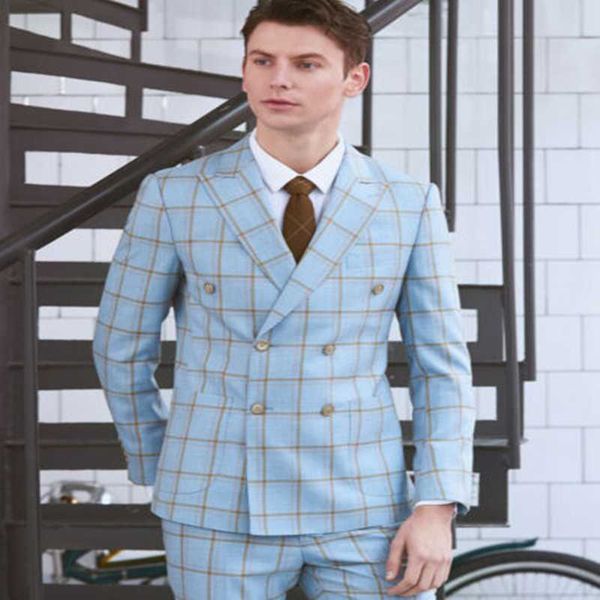 2020 men's blue check cotton linen three piece summer suits lapel double-breasted groom suit, White;black
2020 men's blue check cotton linen three piece summer suits lapel double-breasted groom suit, White;black