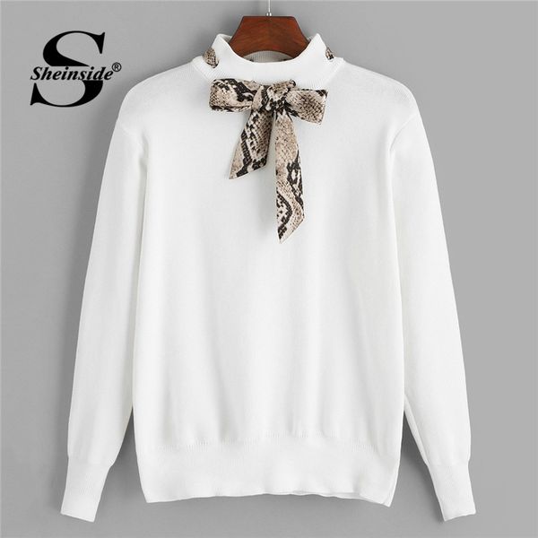 sheinside turtleneck white sweater women jumper fall winter for womens knitted sweaters snake print tie neck solid pullover, White;black
sheinside turtleneck white sweater women jumper fall winter for womens knitted sweaters snake print tie neck solid pullover, White;black