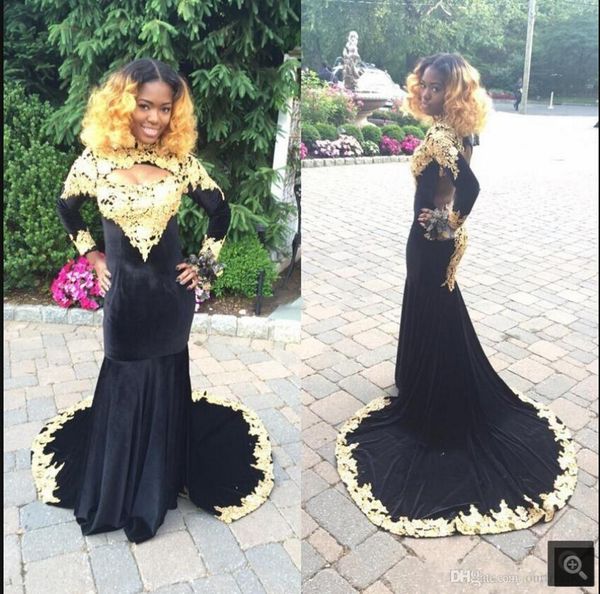 backless high neck velvet black gold lace prom dresses mermaid 2019 court train appliques long sleeve evening party prom gowns
backless high neck velvet black gold lace prom dresses mermaid 2019 court train appliques long sleeve evening party prom gowns