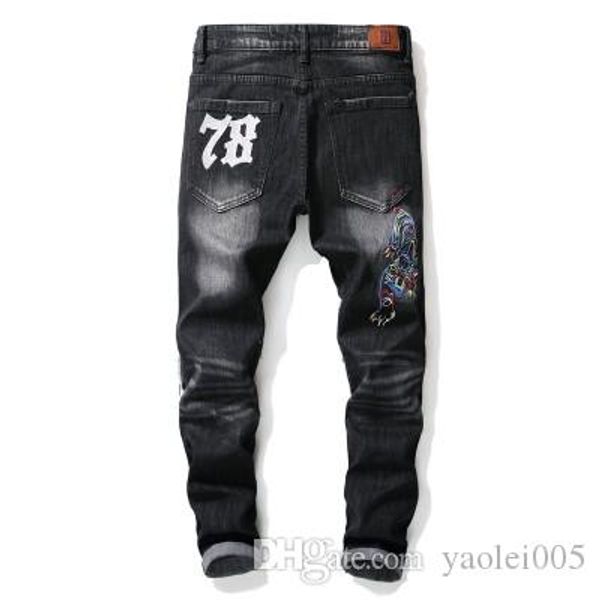 mens fashion hole jeans autumn and winter new worn embroidery tiger skull badge slim feet elastic, Blue
mens fashion hole jeans autumn and winter new worn embroidery tiger skull badge slim feet elastic, Blue