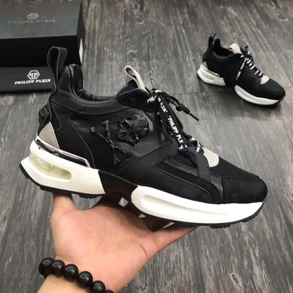 men's leather pp skull men's casual shoes men's sports shoes-003, Black