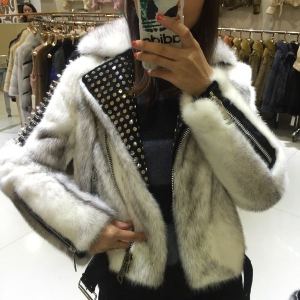 sqxr fur women's winter real coat fashion luxury coat for female with rivet design, Black
sqxr fur women's winter real coat fashion luxury coat for female with rivet design, Black