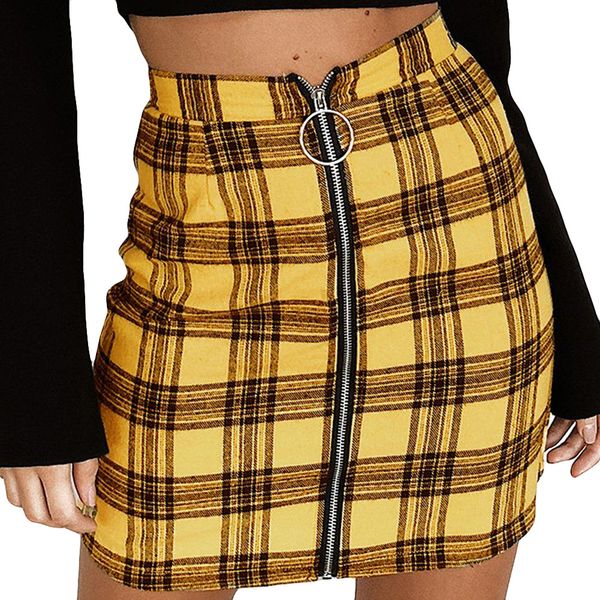 2019 summer new female models casual womens party plaid zipper wooden ear slim high waist hip short mini skirt, Black
2019 summer new female models casual womens party plaid zipper wooden ear slim high waist hip short mini skirt, Black