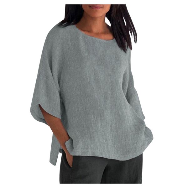 ladies cotton and linen loose shirt blouse fashion women's cropped sleeves round neck blouse blusas mujer de moda 2019 @30, White
ladies cotton and linen loose shirt blouse fashion women's cropped sleeves round neck blouse blusas mujer de moda 2019 @30, White