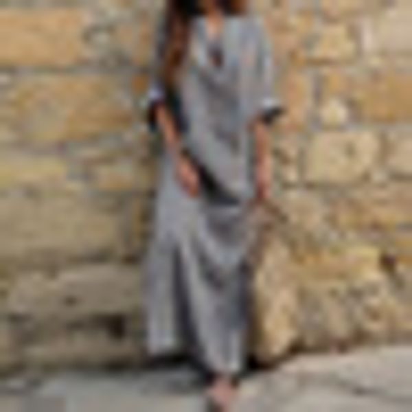women's boho dress new kaftan long sleeve striped pattern summer plus size loose holiday vacation beach long maxi dress, Black;gray
women's boho dress new kaftan long sleeve striped pattern summer plus size loose holiday vacation beach long maxi dress, Black;gray