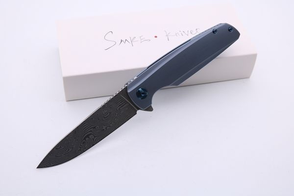 

SMKE Ножи Пользовательские Specter карманный складной нож Дамаск лезвие синий анодированный титан ручки Тактические выживания Ножи Открытый охотничий нож