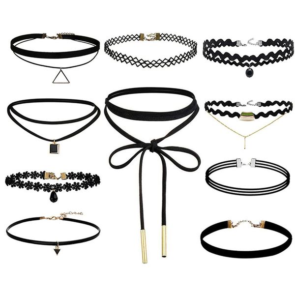10pcs choker necklace black classic velvet stretch gothic tattoo necklace, Silver 
10pcs choker necklace black classic velvet stretch gothic tattoo necklace, Silver