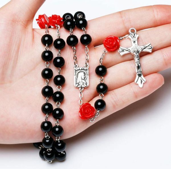 10pcs fashion black religious simulated pearl beads rose catholic rosary necklace women long strand black pearl necklaces jesus jewelry gift, Silver
10pcs fashion black religious simulated pearl beads rose catholic rosary necklace women long strand black pearl necklaces jesus jewelry gift, Silver