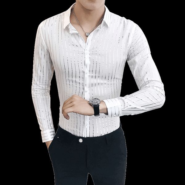 featured mens business casual long sleeved shirt fashion bronzing striped male social party club dress shirts, White;black
featured mens business casual long sleeved shirt fashion bronzing striped male social party club dress shirts, White;black
