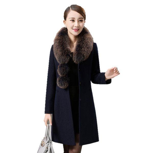 mother women winter wool coat big fur collar thick medium long woolen cloth parka fashion leisure female outerwear, Black
mother women winter wool coat big fur collar thick medium long woolen cloth parka fashion leisure female outerwear, Black