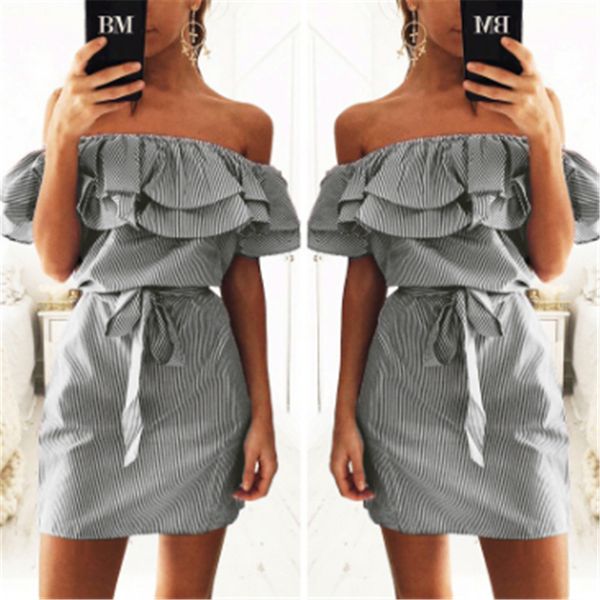2019 summer fashion women's new striped dresses ruffle mini dress casual style comfortable pretty belt women clothing, Black;gray
2019 summer fashion women's new striped dresses ruffle mini dress casual style comfortable pretty belt women clothing, Black;gray