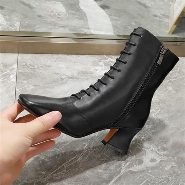 square heel ankle boots for women genuine leather lace-up side zipper autumn boots party shoes women short, Black
square heel ankle boots for women genuine leather lace-up side zipper autumn boots party shoes women short, Black