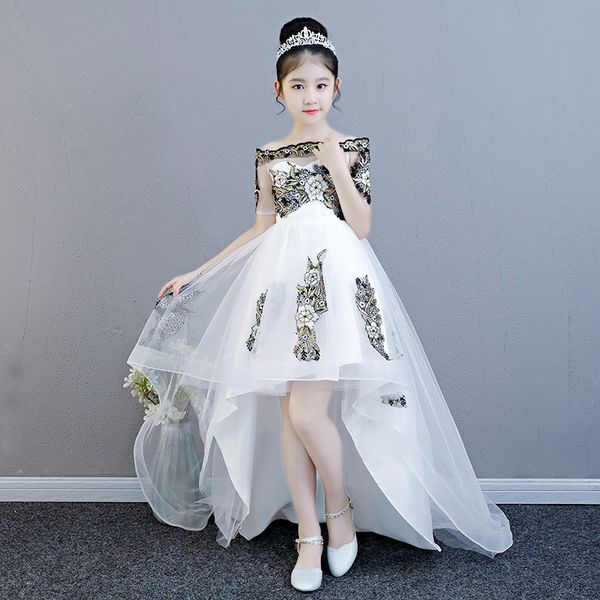 children' dresses princess peng peng yarn girl walking show tail evening dresses host piano performance dresses flower children, White;blue
children' dresses princess peng peng yarn girl walking show tail evening dresses host piano performance dresses flower children, White;blue