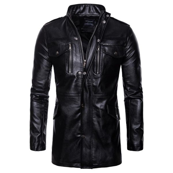 2019 autumn clothing new style mid-length leather coat stand collar four-pocket biker leather jacket b036, Black
2019 autumn clothing new style mid-length leather coat stand collar four-pocket biker leather jacket b036, Black